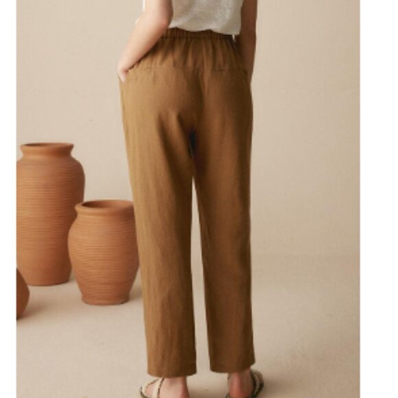 NWT 100% Linen Tapered Pants Patricia Cinnamon Brown - Picture 3 of 12